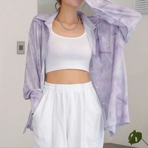 🔥Lilac purple button-up long sleeved